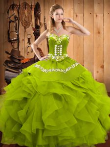  Olive Green Sweetheart Lace Up Embroidery and Ruffles Quinceanera Dress Sleeveless
