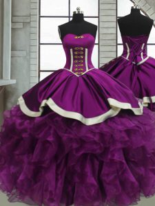 Chic Ball Gowns Sweet 16 Dress Purple Sweetheart Satin and Organza Sleeveless Floor Length Lace Up