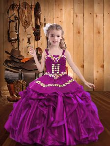 Custom Design Sleeveless Embroidery and Ruffles Lace Up Little Girls Pageant Gowns