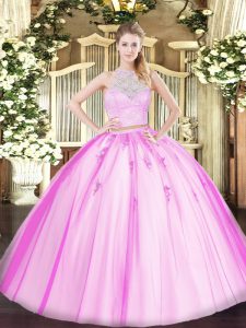 Colorful Tulle Sleeveless Floor Length Ball Gown Prom Dress and Lace and Appliques