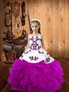 Perfect Fuchsia Lace Up Teens Party Dress Embroidery and Ruffles Sleeveless Floor Length