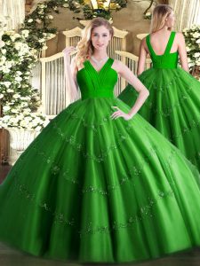 Exceptional Green Sleeveless Tulle Zipper Ball Gown Prom Dress for Military Ball and Sweet 16 and Quinceanera