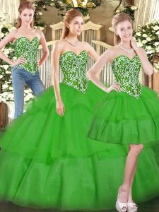 Classical Ball Gowns 15th Birthday Dress Green Sweetheart Tulle Sleeveless Floor Length Lace Up