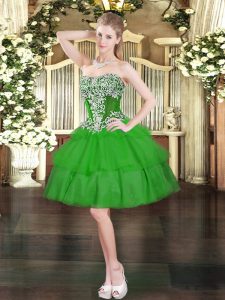  Green Sleeveless Beading and Ruffled Layers Mini Length Dress for Prom