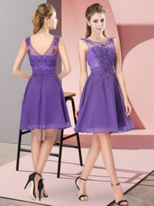 Artistic Lavender Zipper Scoop Appliques Quinceanera Dama Dress Chiffon Sleeveless