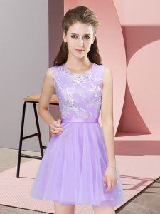 Smart Lavender Scoop Side Zipper Lace Quinceanera Dama Dress Sleeveless