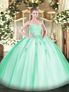  Apple Green Tulle Lace Up Sweet 16 Dresses Sleeveless Floor Length Beading and Appliques