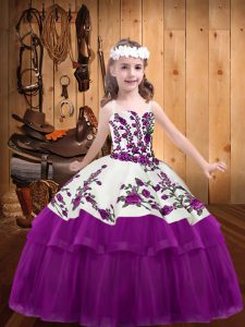 Trendy Straps Sleeveless Organza and Tulle Girls Pageant Dresses Embroidery Lace Up
