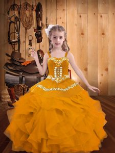 Fancy Sleeveless Embroidery and Ruffles Lace Up Party Dress for Girls