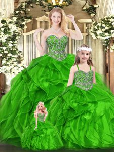 Green Lace Up Quinceanera Dresses Beading and Ruffles Sleeveless Floor Length