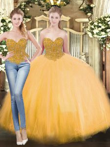  Sleeveless Beading Lace Up Quinceanera Dresses