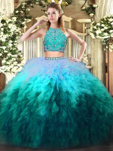 Decent Multi-color Zipper Quinceanera Gowns Beading and Ruffles Sleeveless Floor Length