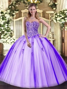 Cute Lavender Lace Up Sweetheart Beading Sweet 16 Dresses Tulle Sleeveless