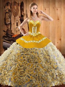  Multi-color Sleeveless With Train Embroidery Lace Up Vestidos de Quinceanera