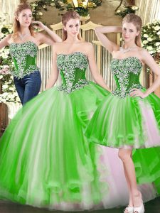 Fitting Strapless Sleeveless Lace Up Sweet 16 Dresses Tulle