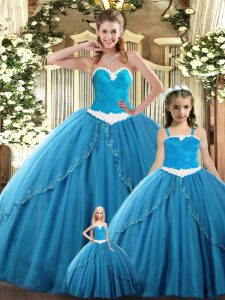 Simple Floor Length Lace Up Ball Gown Prom Dress Teal for Military Ball and Sweet 16 and Quinceanera with Ruching