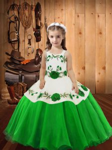 Popular Sleeveless Embroidery Floor Length Little Girls Pageant Gowns