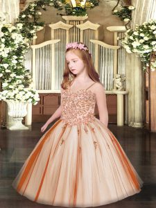 Amazing Sleeveless Appliques Lace Up Little Girls Pageant Dress Wholesale
