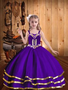 Unique Eggplant Purple Lace Up Child Pageant Dress Beading and Ruffled Layers Sleeveless Floor Length