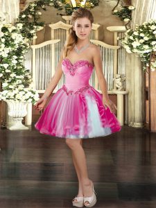  Hot Pink Ball Gowns Sweetheart Sleeveless Tulle Mini Length Lace Up Beading Homecoming Dress