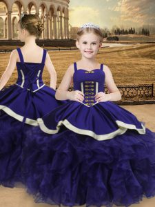  Purple Girls Pageant Dresses Sweet 16 and Quinceanera with Beading and Ruffles Straps Sleeveless Lace Up
