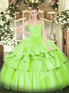  Ruffled Layers Ball Gown Prom Dress Zipper Sleeveless Floor Length