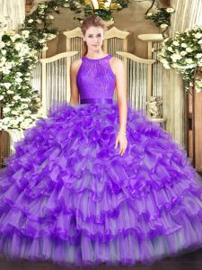 Fine Eggplant Purple Zipper Ball Gown Prom Dress Ruffled Layers Sleeveless Floor Length