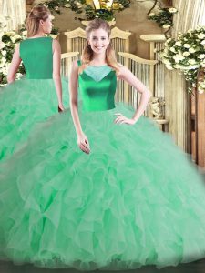  Floor Length Side Zipper Sweet 16 Quinceanera Dress Apple Green for Sweet 16 and Quinceanera with Beading and Ruffles