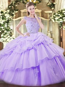 Superior Lavender Ball Gowns Bateau Sleeveless Tulle Floor Length Zipper Beading and Ruffles and Pick Ups Sweet 16 Dresses