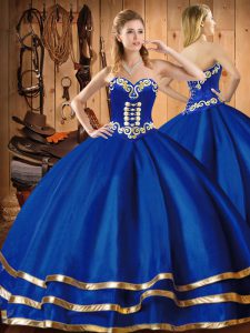 Customized Sweetheart Sleeveless Vestidos de Quinceanera Floor Length Embroidery Blue Organza