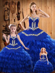Affordable Sleeveless Lace Up Floor Length Embroidery and Ruffled Layers Sweet 16 Dresses