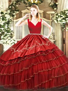 Clearance Ball Gowns Vestidos de Quinceanera Wine Red V-neck Organza Sleeveless Floor Length Zipper