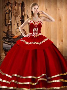 Captivating Wine Red Sweetheart Neckline Embroidery Sweet 16 Dresses Sleeveless Lace Up