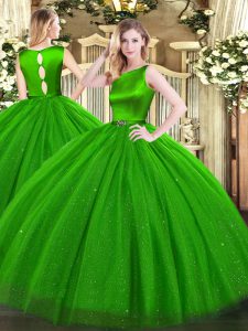 Deluxe Belt Quince Ball Gowns Green Clasp Handle Sleeveless Floor Length
