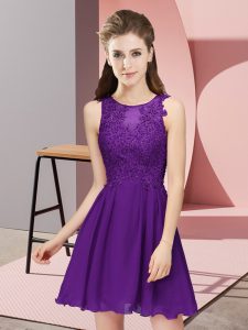  Scoop Sleeveless Zipper Dama Dress for Quinceanera Purple Chiffon