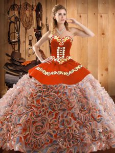 Sweet Multi-color Sleeveless With Train Embroidery Lace Up Quinceanera Gown