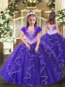  Floor Length Purple Party Dress for Girls Straps Sleeveless Lace Up