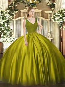  Beading Sweet 16 Quinceanera Dress Olive Green Zipper Sleeveless Floor Length