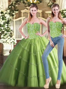 Captivating Olive Green Sleeveless Beading Floor Length 15 Quinceanera Dress