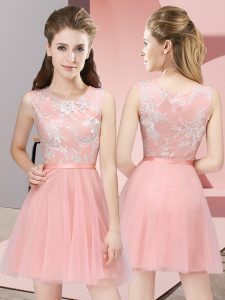 Lace Damas Dress Baby Pink Side Zipper Sleeveless Mini Length