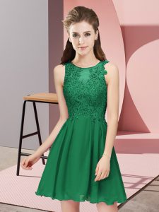  Dark Green Chiffon Zipper Dama Dress for Quinceanera Sleeveless Mini Length Appliques