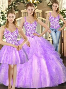  Organza Sleeveless Floor Length Ball Gown Prom Dress and Beading and Ruffles
