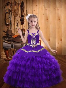  Eggplant Purple Sleeveless Beading and Embroidery and Ruffled Layers Floor Length Little Girl Pageant Dress