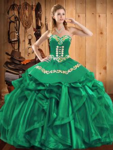 Charming Sleeveless Embroidery and Ruffles Lace Up 15th Birthday Dress