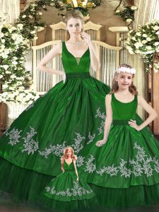 Cute Green Sleeveless Organza Zipper 15 Quinceanera Dress for Military Ball and Sweet 16 and Quinceanera