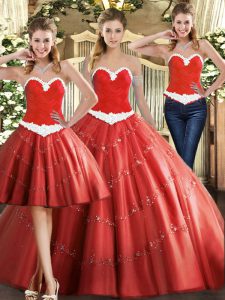  Floor Length Ball Gowns Sleeveless Coral Red Quince Ball Gowns Lace Up