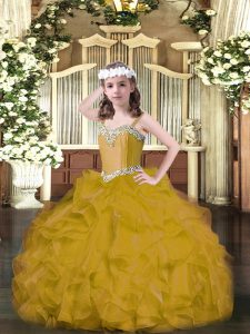  Organza Sleeveless Floor Length Little Girls Pageant Dress Wholesale and Beading and Ruffles