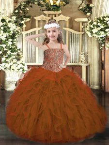 Beautiful Rust Red Custom Made Party and Quinceanera with Beading and Ruffles Straps Sleeveless Lace Up