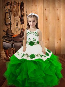  Tulle Sleeveless Floor Length Girls Pageant Dresses and Embroidery and Ruffles