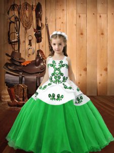 Custom Designed Straps Sleeveless Lace Up Little Girl Pageant Dress Green Organza